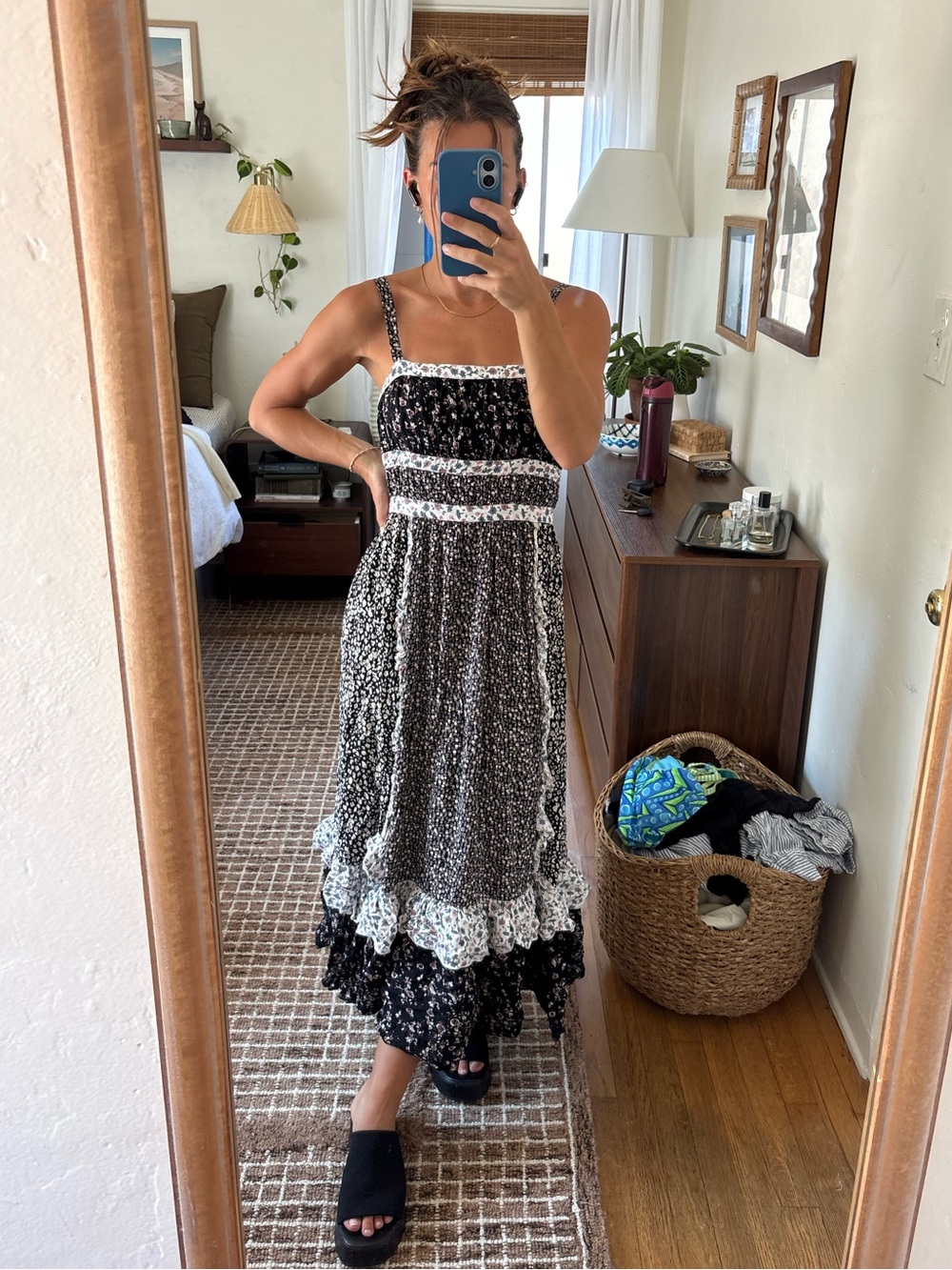 Floral Black and White open back Women's dress